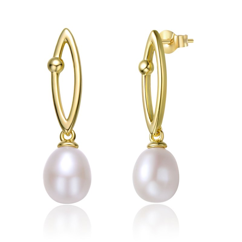 Shop Genevive Sterling Silver 14k Yellow Gold Plated With Pearl & Cubic Zirconia Oblong Marquise Drop Earrings