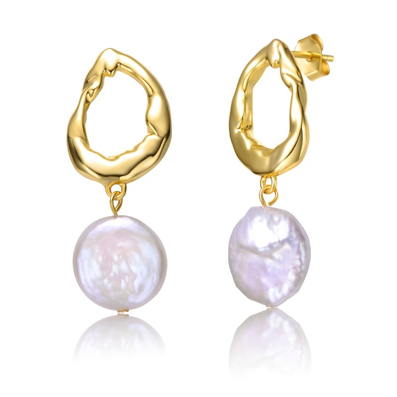 Shop Genevive Sterling Silver 14k Yellow Gold Plated With White Coin Pearl Twisted Halo Circle Dangle Drop Earring