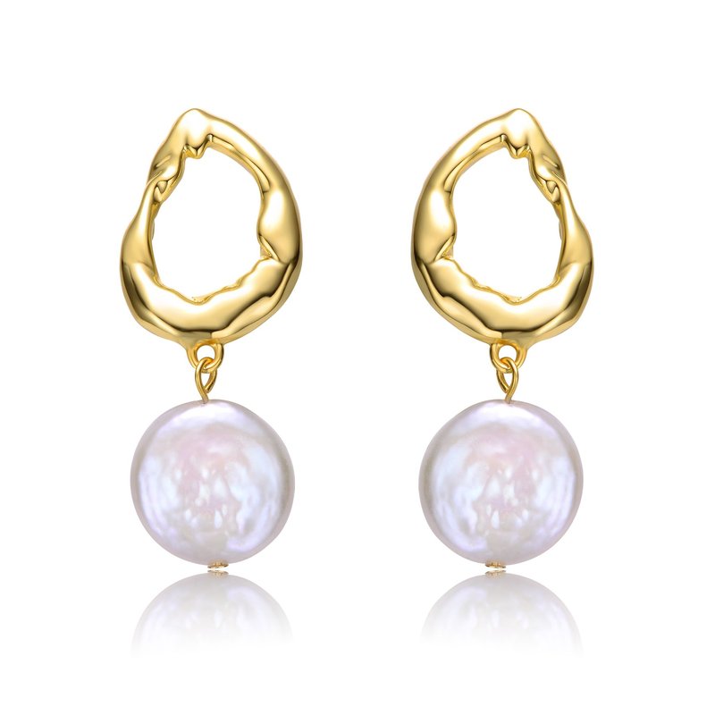 Shop Genevive Sterling Silver 14k Yellow Gold Plated With White Coin Pearl Twisted Halo Circle Dangle Drop Earring