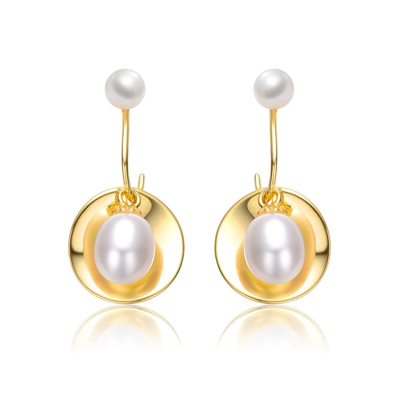 Shop Genevive Sterling Silver 14k Yellow Gold Plated With White Pearl Double Drop Seashell Dangle Earrings