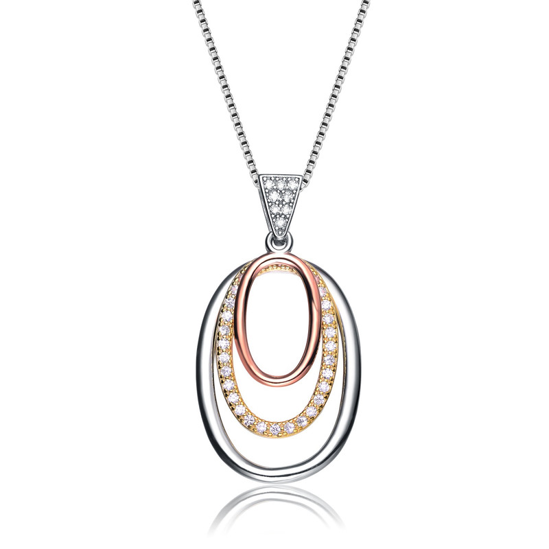 Genevive Sterling Silver 18k Rose Gold Overlay Pendant Necklace In Pink