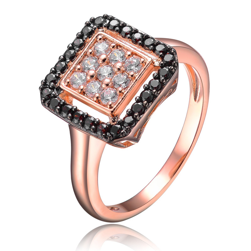 Genevive Sterling Silver 18k Rose Gold Plated With Black And Clear Cubic Zirconia Pave Ring In Pink
