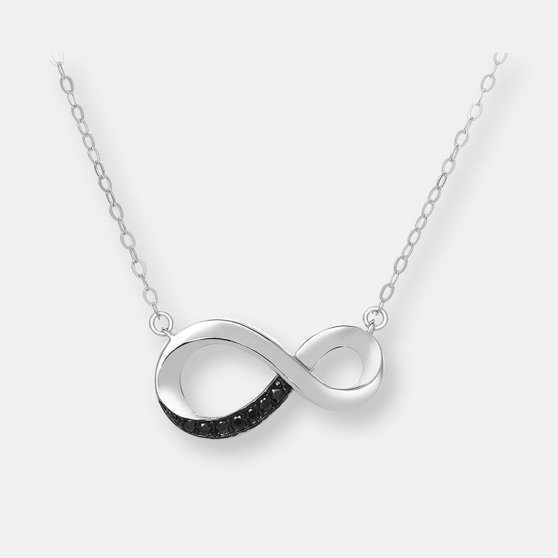 Genevive Sterling Silver Black Plated Black Cubic Zirconia Infinity Charm Necklace