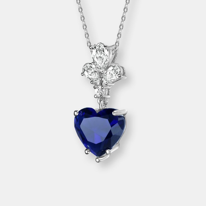Shop Genevive Sterling Silver Blue Cubic Zirconia Heart Pendant Necklace