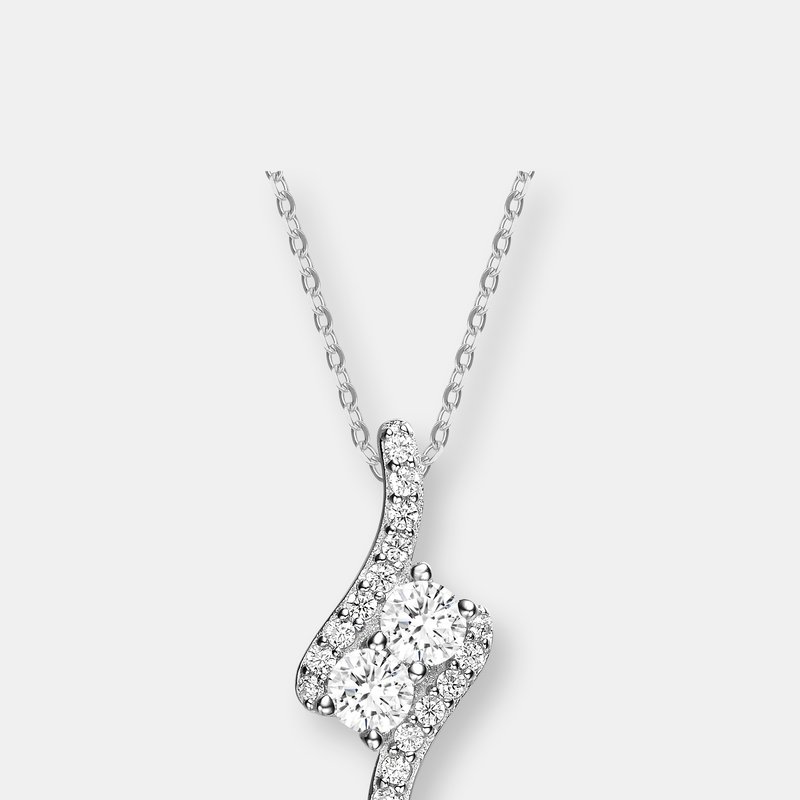 Genevive Sterling Silver Clear Cubic Zirconia Accent Pendant Necklace In White