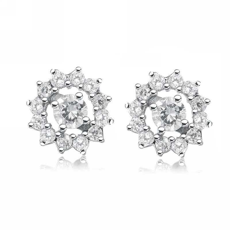 Genevive Sterling Silver Clear Or Gold Plated Cubic Zirconia Wreath Earrings In White