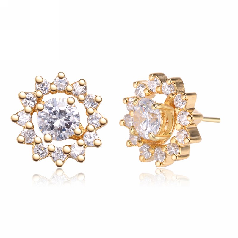 Genevive Sterling Silver Clear Or Gold Plated Cubic Zirconia Wreath Earrings In Yellow