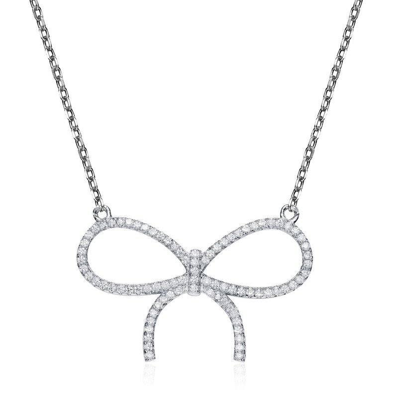 Genevive Sterling Silver Colored Cubic Zirconia Ribbon Necklace In Grey