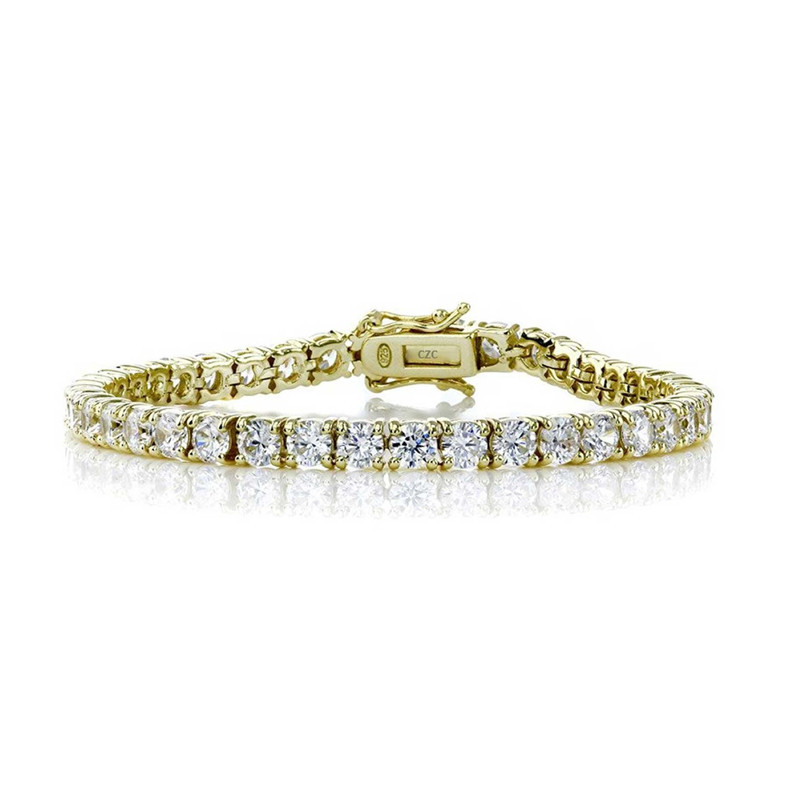Genevive Sterling Silver Colored Cubic Zirconia Tennis Bracelet In Gold