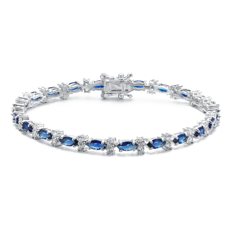 Genevive Sterling Silver Colored Marquise Cubic Zirconia Tennis Bracelet In Blue