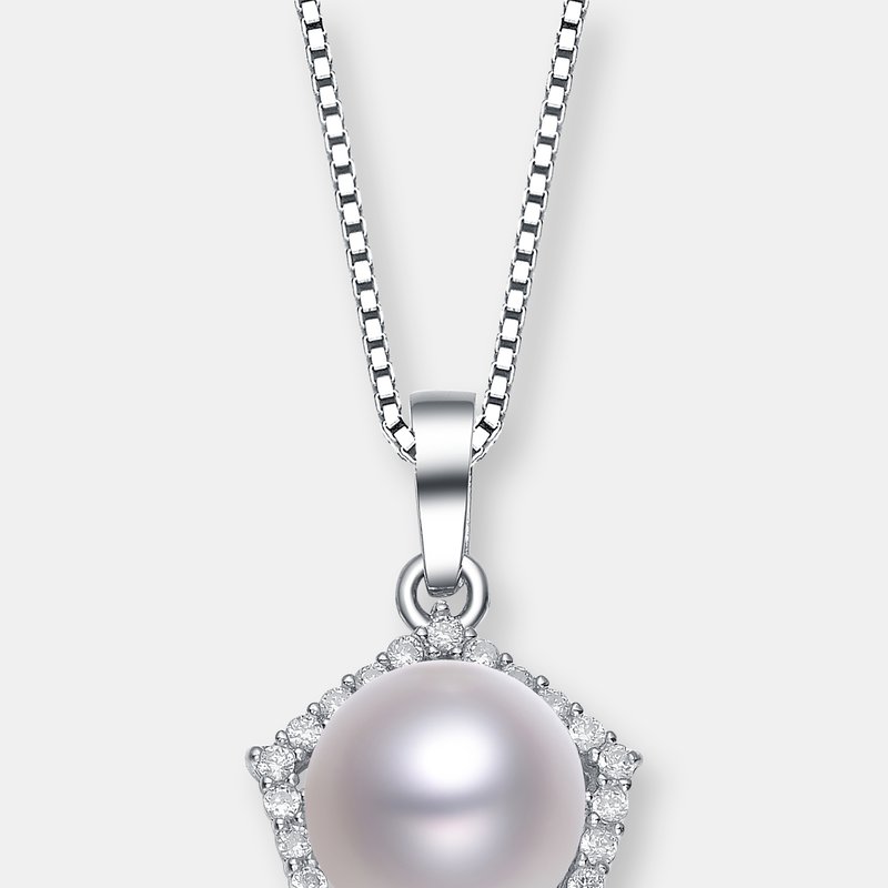 Shop Genevive Sterling Silver Cubic Zirconia Pearl Necklace In Grey
