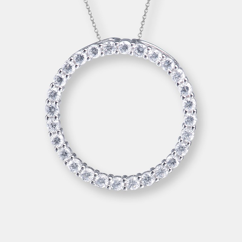 Genevive Sterling Silver Cubic Zirconia Round Circle Pendant Necklace