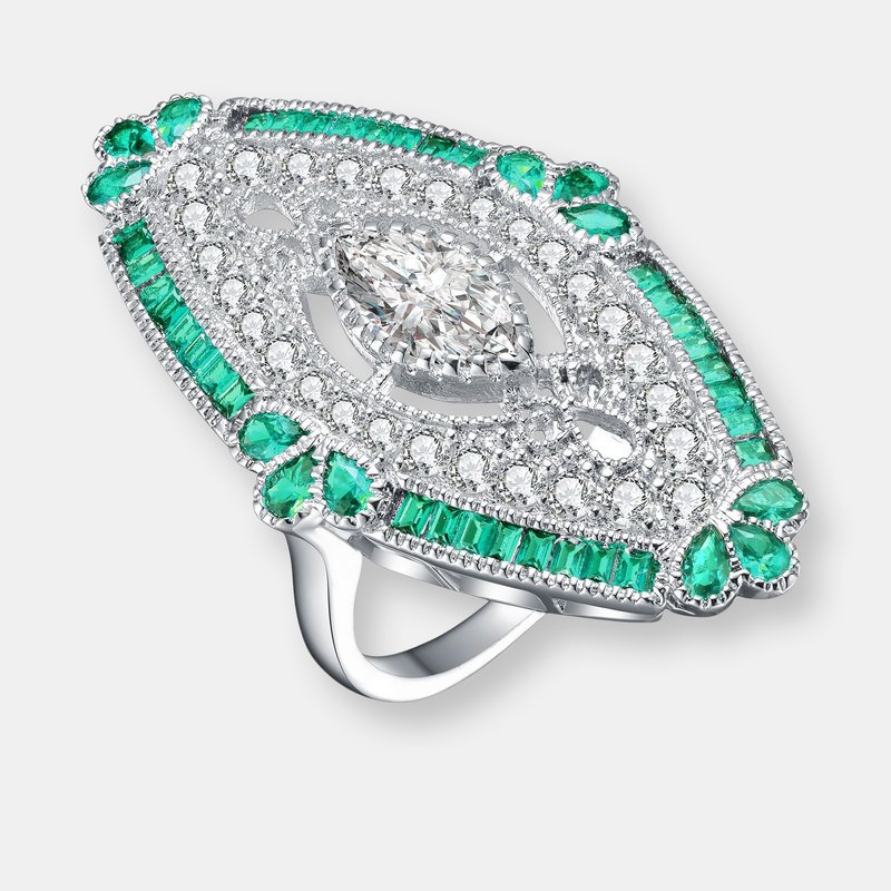 Shop Genevive Sterling Silver Emerald Cubic Zirconia Coctail Ring In Green