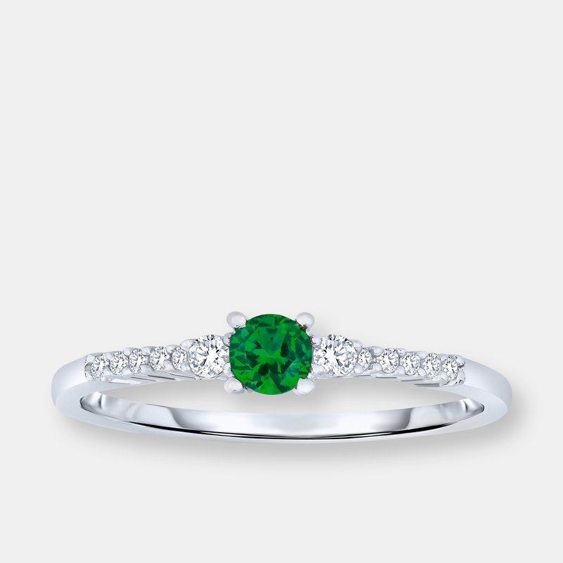 Genevive Sterling Silver Emerald Cubic Zirconia Engagement Ring In Green