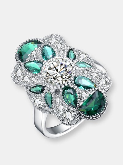 GENEVIVE Sterling Silver Emerald Cubic Zirconia Floral Cocktail Ring product