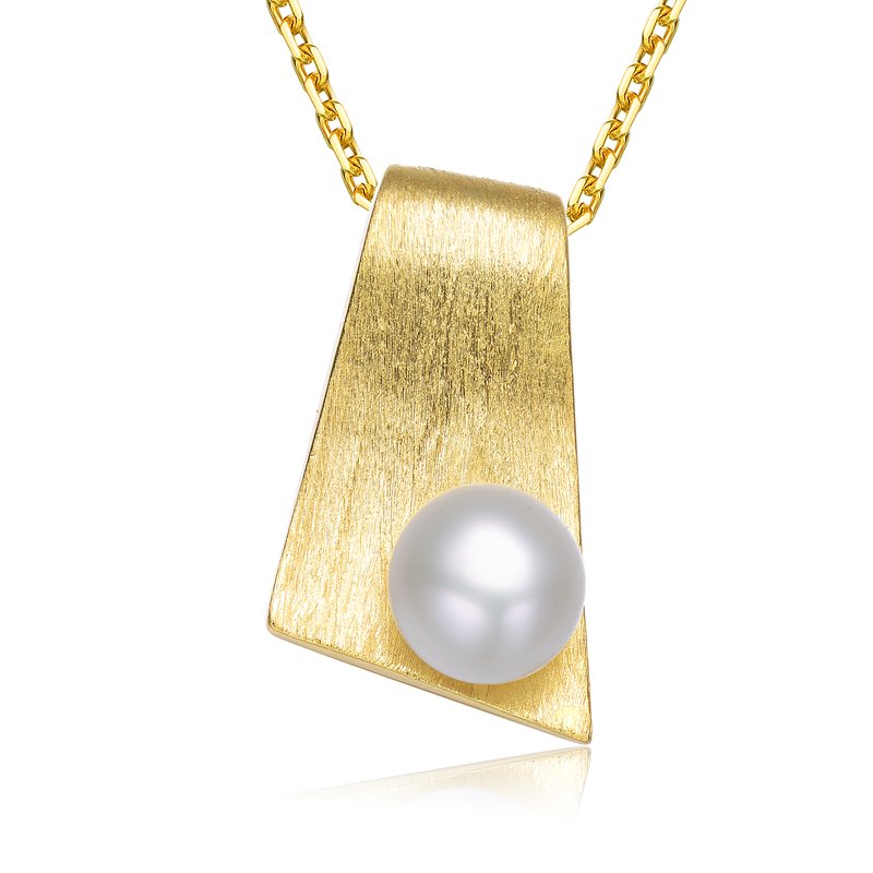 Genevive Sterling Silver Gold Plated Freshwater Pearl Pendant Necklace In White