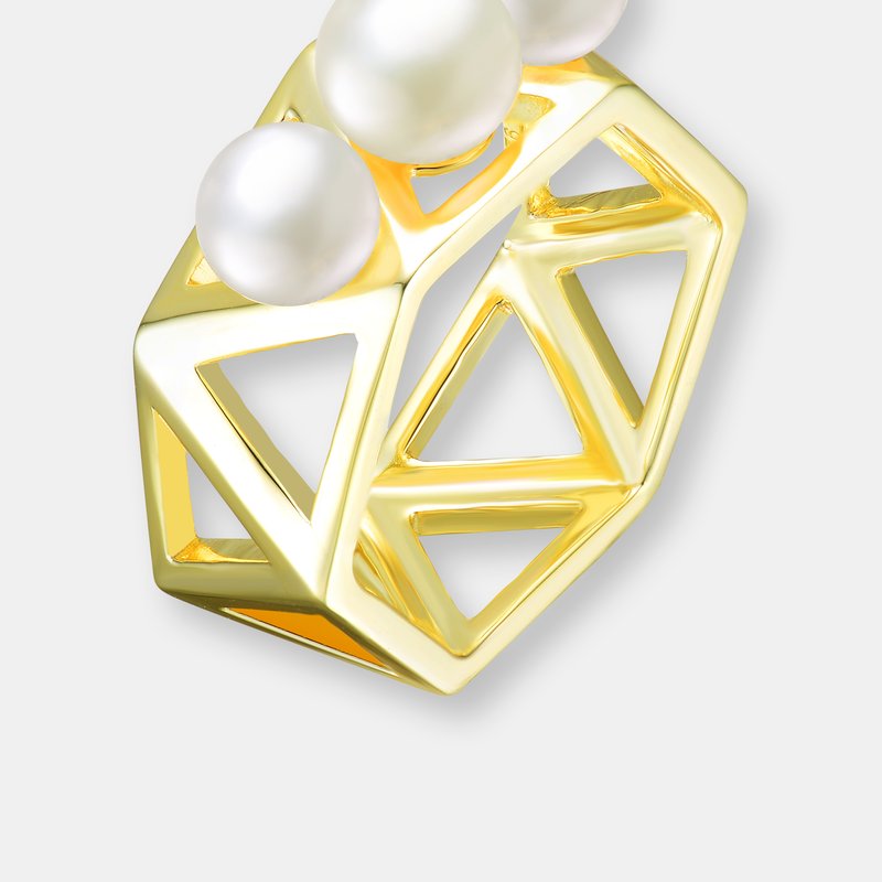 Genevive Sterling Silver Gold Plated Freshwater Pearls Geometric Ring