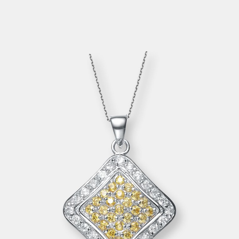 Genevive Sterling Silver Gold Plated Yellow Cubic Zirconia Square Pendant Necklace