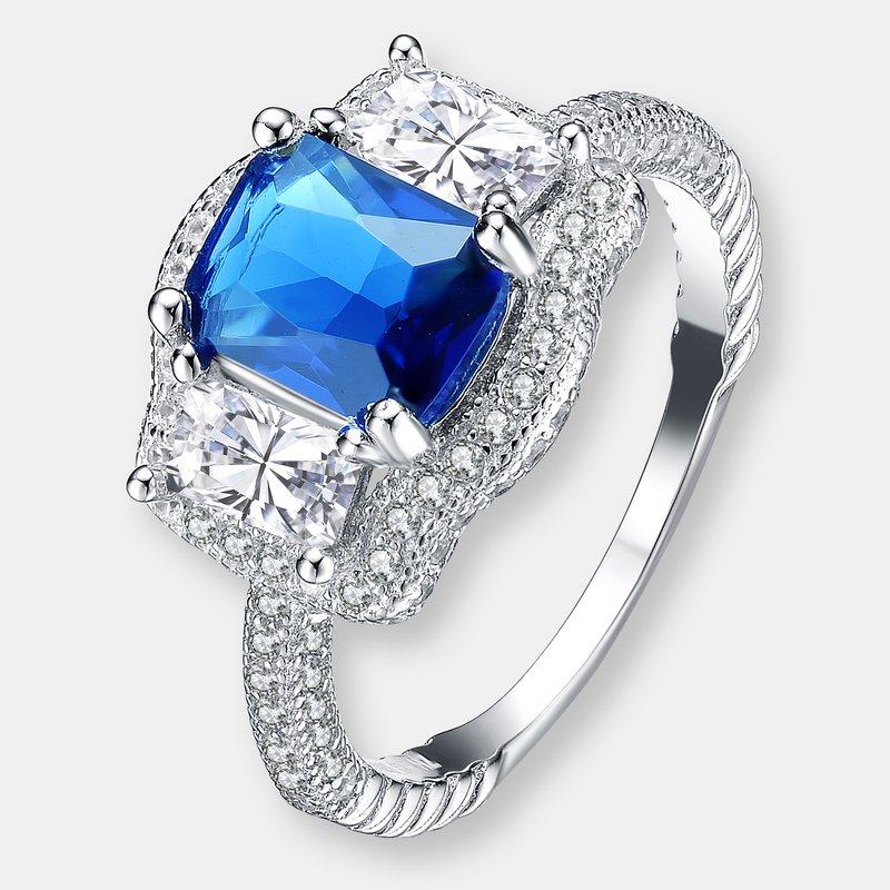 Genevive Sterling Silver Ocean Blue Cubic Zirconia Solitaire Ring
