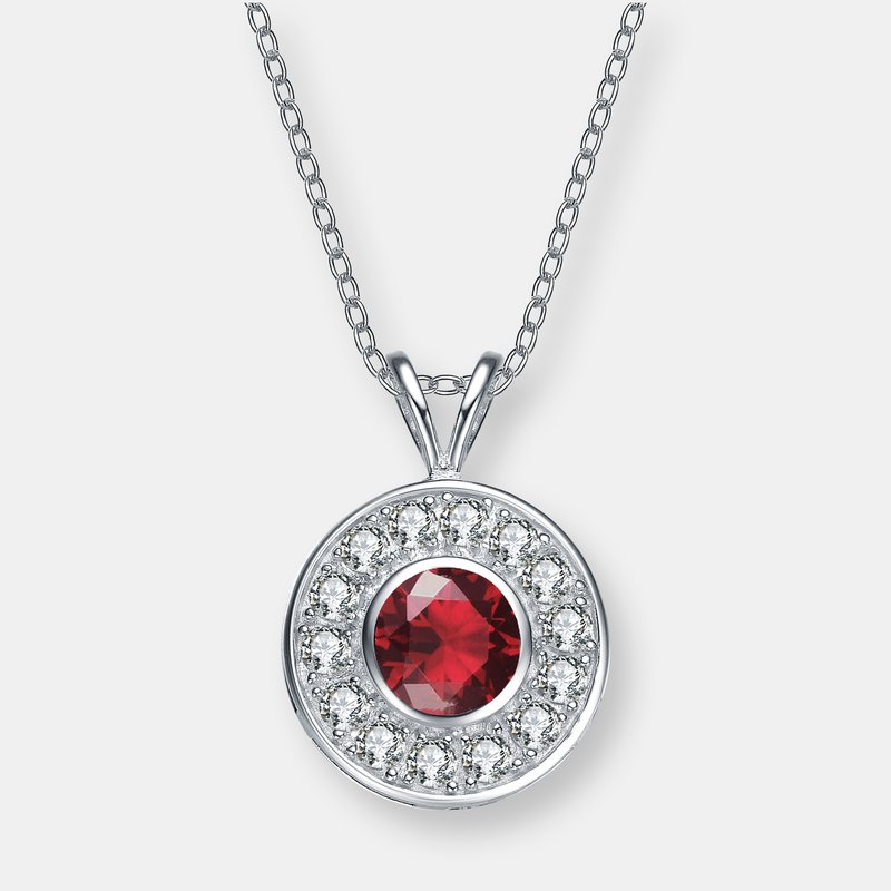 Genevive Sterling Silver Red Cubic Zirconia Round Necklace