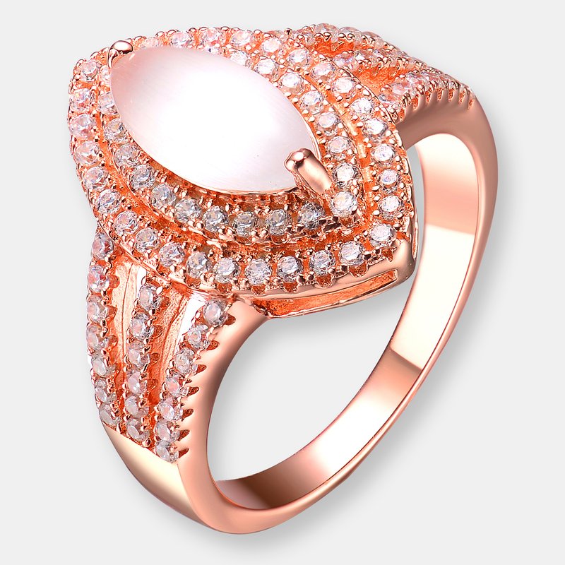 Shop Genevive Sterling Silver Rose Gold Plated Cubic Zirconia Coctail Ring In Pink
