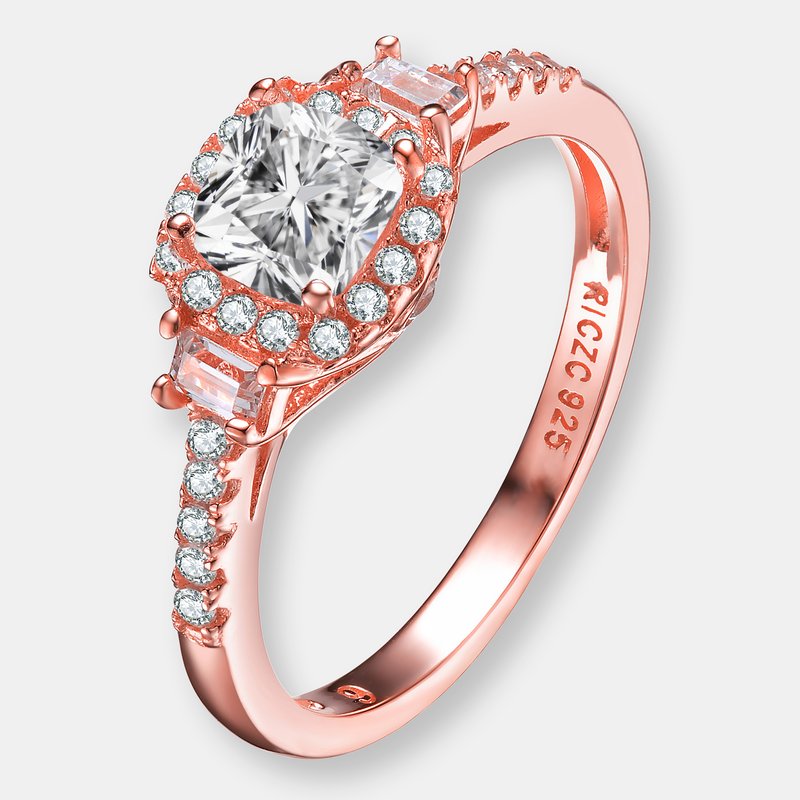 Shop Genevive Sterling Silver Rose Gold Plated Cubic Zirconia Engagement Ring In Pink