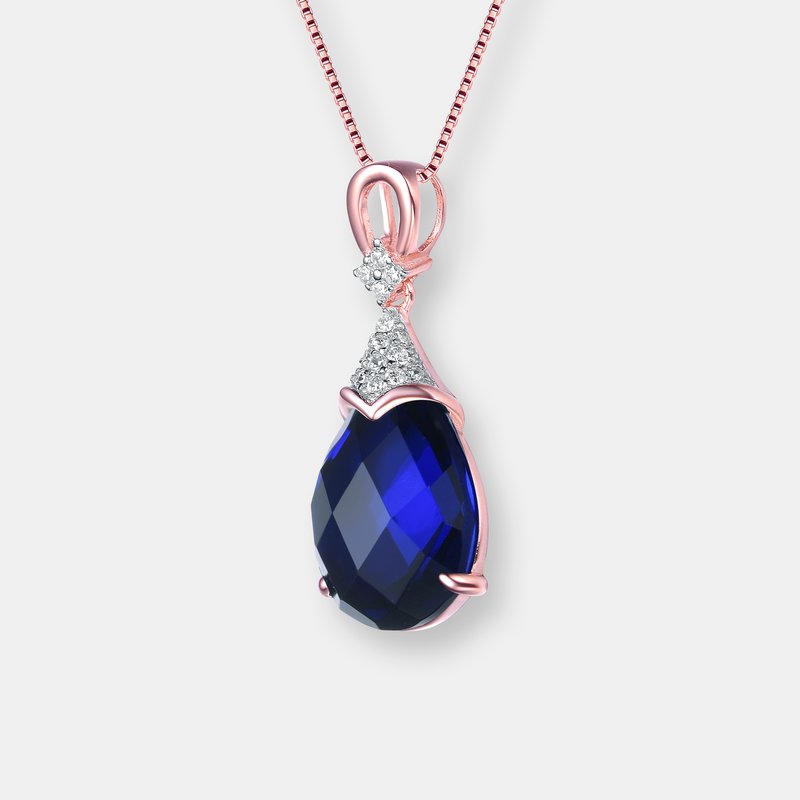 Shop Genevive Sterling Silver Rose Gold Plated Cubic Zirconia Necklace In Blue