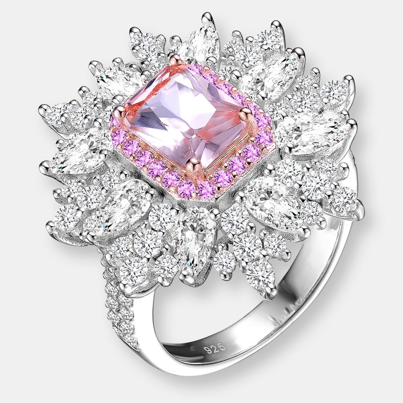 Shop Genevive Sterling Silver Rose Gold Plated Morganite Cubic Zirconia Coctail Ring In Pink