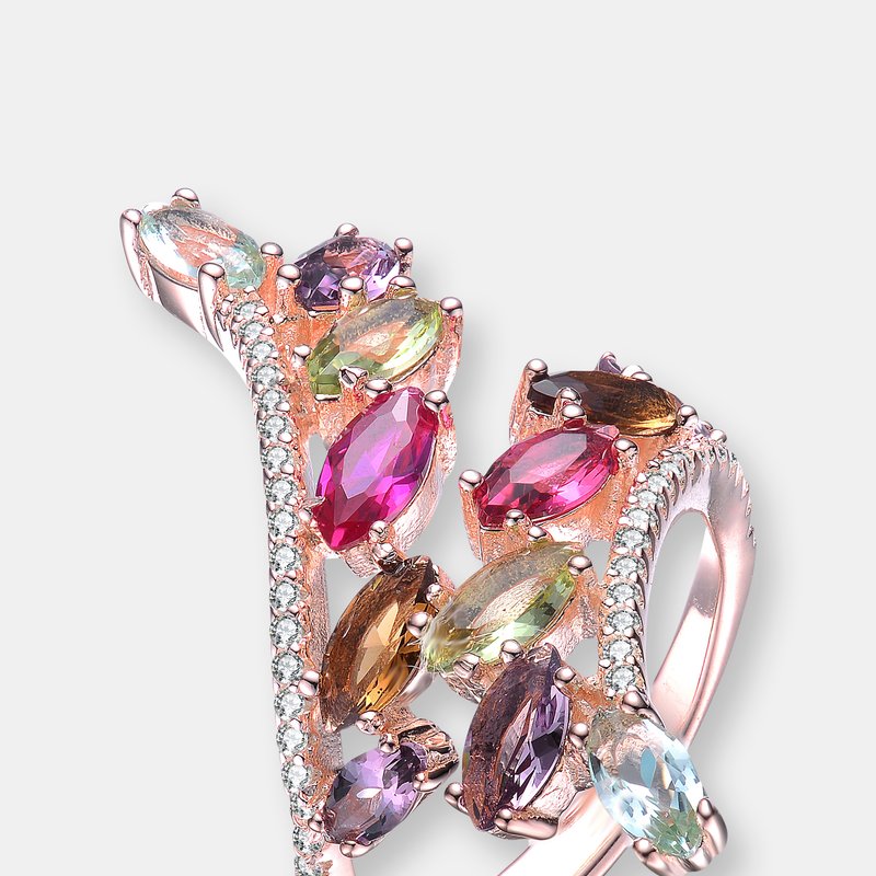 Shop Genevive Sterling Silver Rose Gold Plated Multi Colored Cubic Zirconia Coctail Ring In Pink