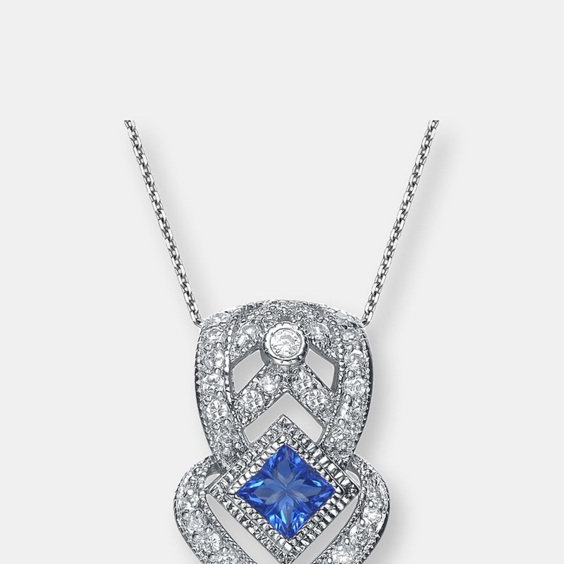 Shop Genevive Sterling Silver Sapphire Cubic Zirconia Pave Pendant Necklace In Blue
