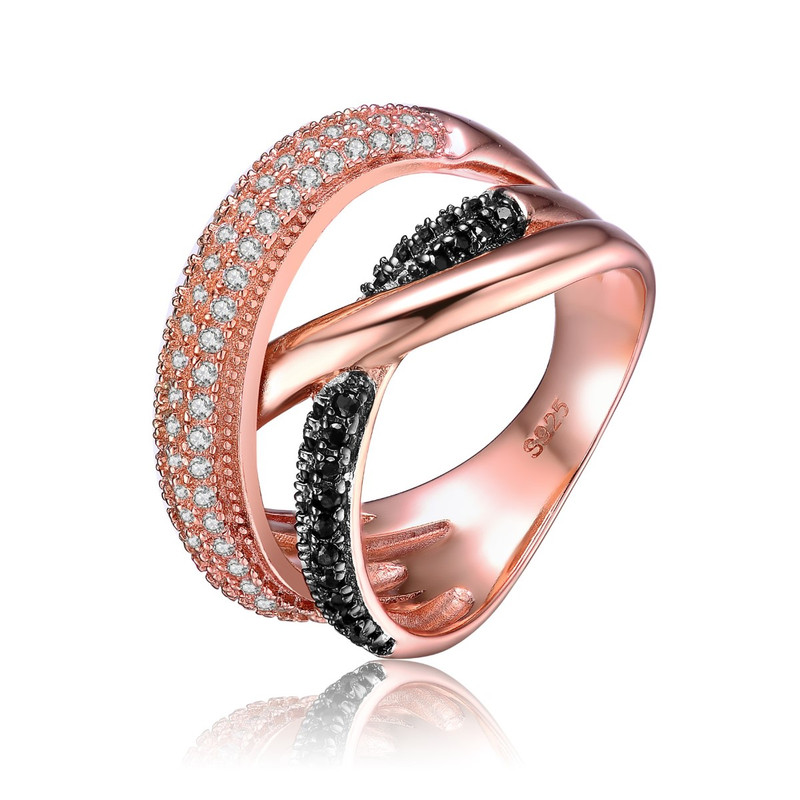 Shop Genevive Sterling Silver Two Tone Black And Clear Cubic Zirconia Interlocked Ring In Pink