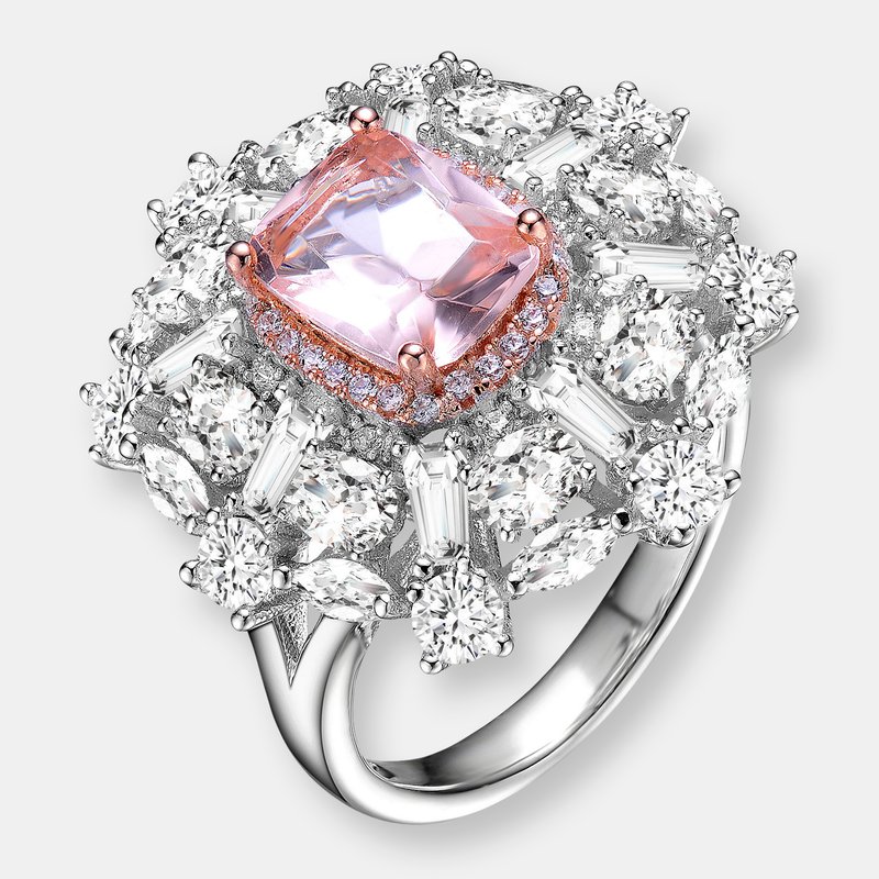 Shop Genevive Sterling Silver Two Tone Morganite Cubic Zirconia Cocktail Ring In Pink