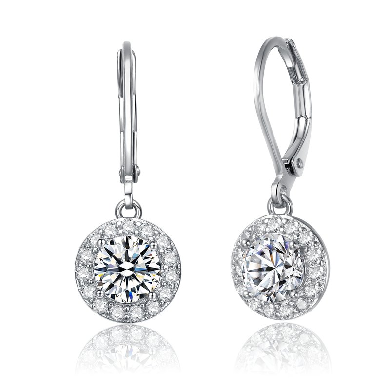 Genevive Sterling Silver White Gold Plating With Clear Cubic Zirconia Halo Drop Dangle Earrings In Grey