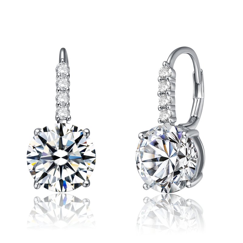 Genevive Sterling Silver White Gold Plating With Clear Cubic Zirconia Hinge Back Earrings