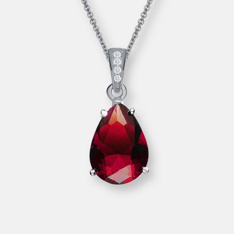 Shop Genevive Sterling Silver White Gold Plating With Colored Cubic Zirconia Pear Drop Solitaire Necklace In Red