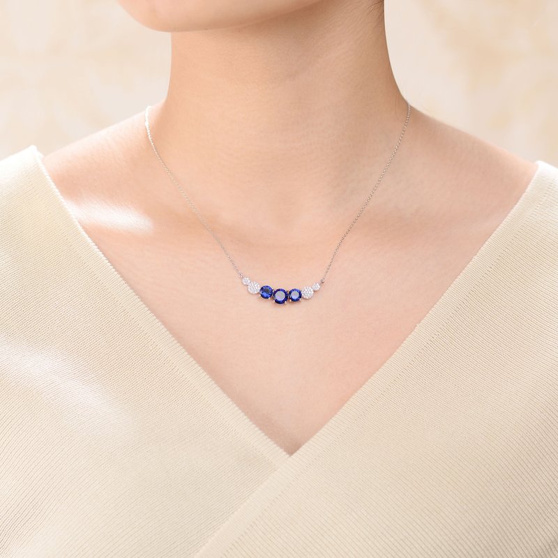 Shop Genevive Sterling Silver With Blue Sapphire & Diamond Cubic Zirconia Chevron Pendant Necklace In Grey