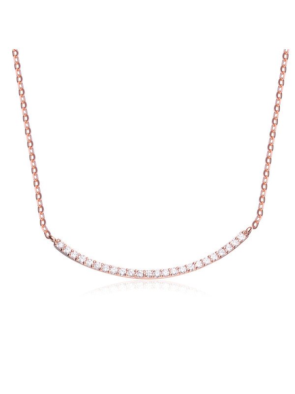 Shop Genevive Sterling Silver With Clear Cubic Zirconia Curved Necklace In Pink