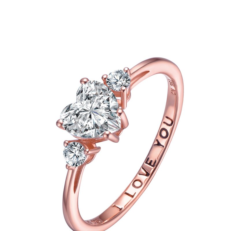 Shop Genevive Sterling Silver With Clear Cubic Zirconia Heart 'i Love You' Promise Ring In Pink