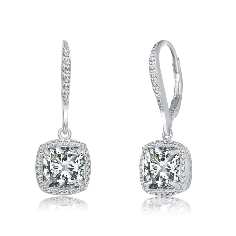 Genevive Sterling Silver With Clear Round And Radiant Cubic Zirconia Drop Earrings In White