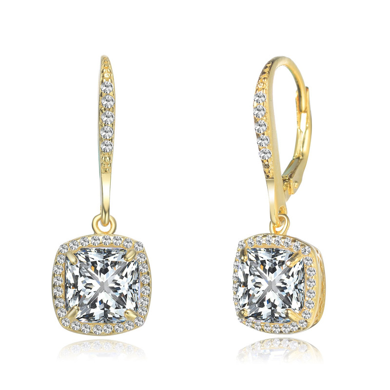 Genevive Sterling Silver With Clear Round And Radiant Cubic Zirconia Drop Earrings In Gold