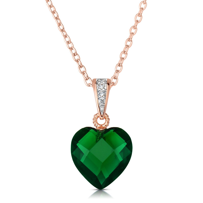 Genevive Sterling Silver Cubic Zirconia Heart Shape Necklace In Green