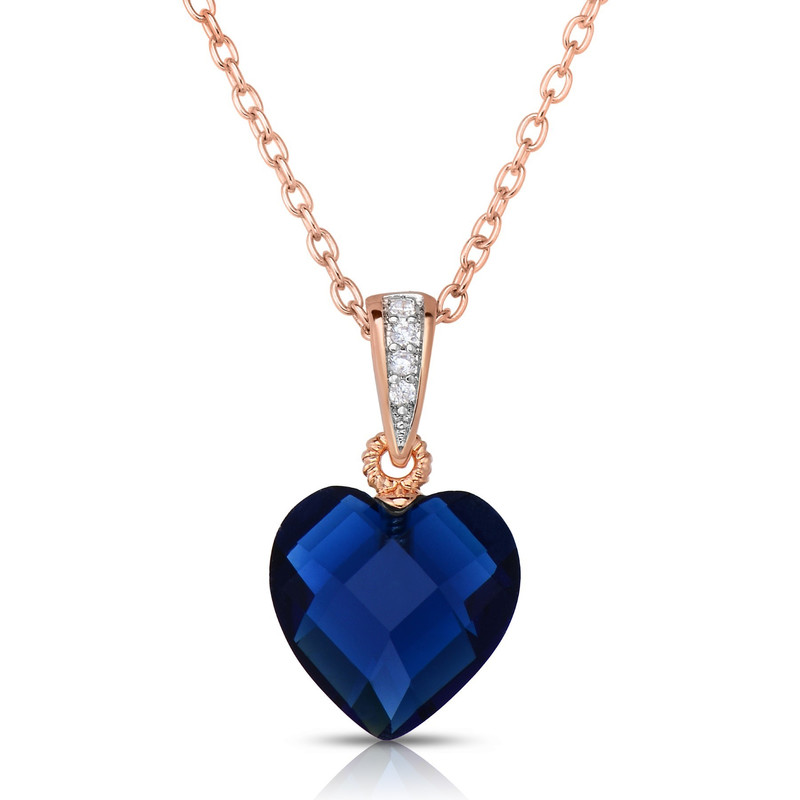 Genevive Sterling Silver Cubic Zirconia Heart Shape Necklace In Blue
