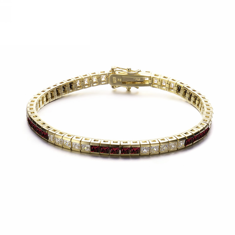 Genevive Sterling Silver With Colored Cubic Zirconia Tennis Bracelet In Red