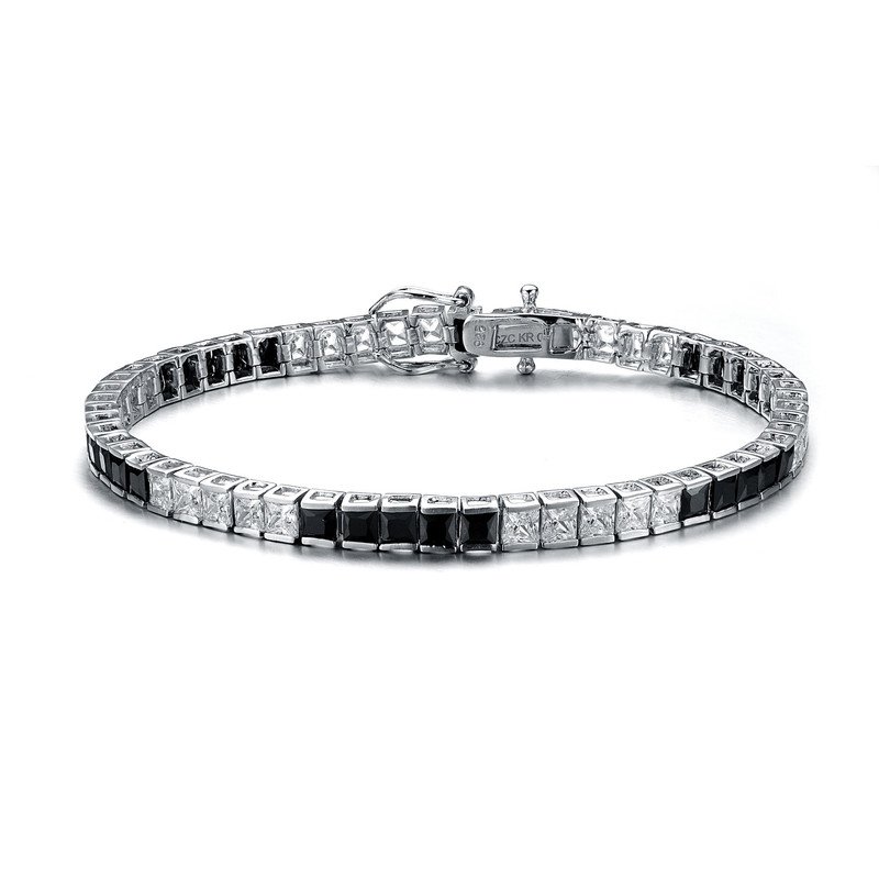 Genevive Sterling Silver With Colored Cubic Zirconia Tennis Bracelet In Black