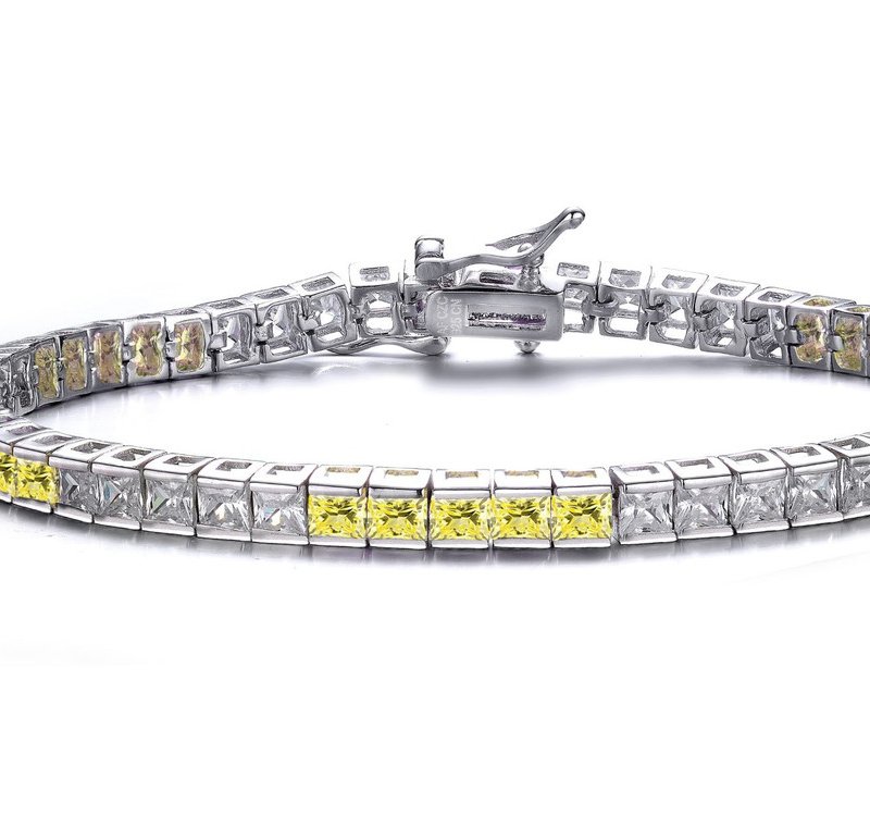 Genevive Sterling Silver With Colored Cubic Zirconia Tennis Bracelet In Yellow