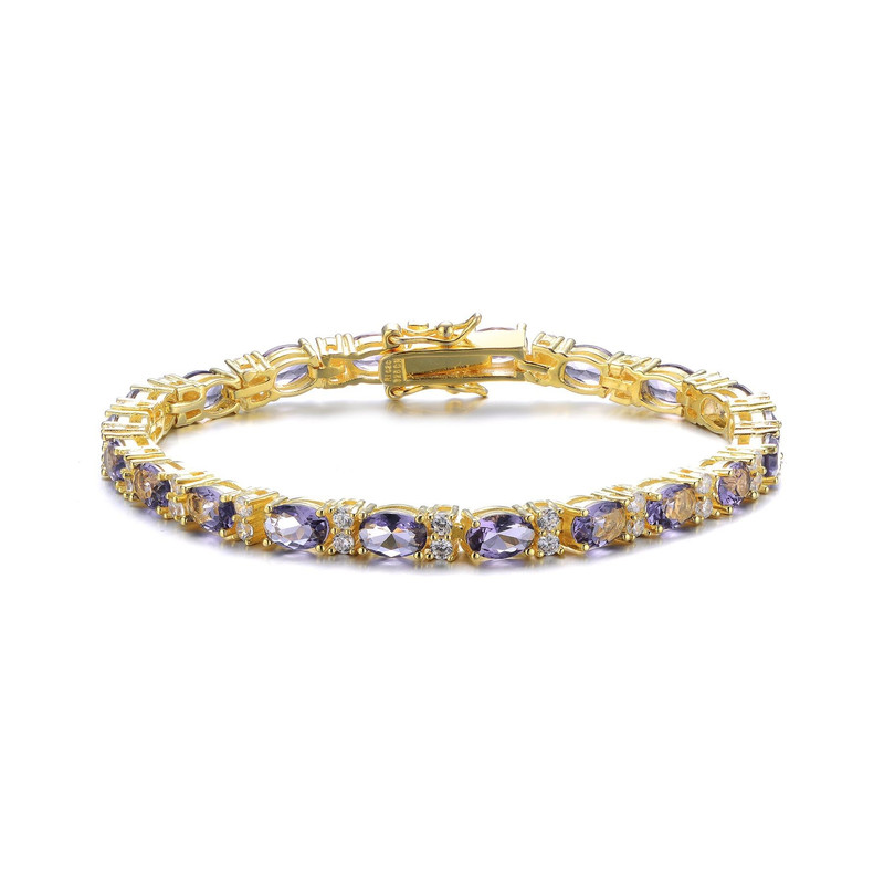 Genevive Sterling Silver With Colored Cubic Zirconia Tennis Bracelet. In Purple