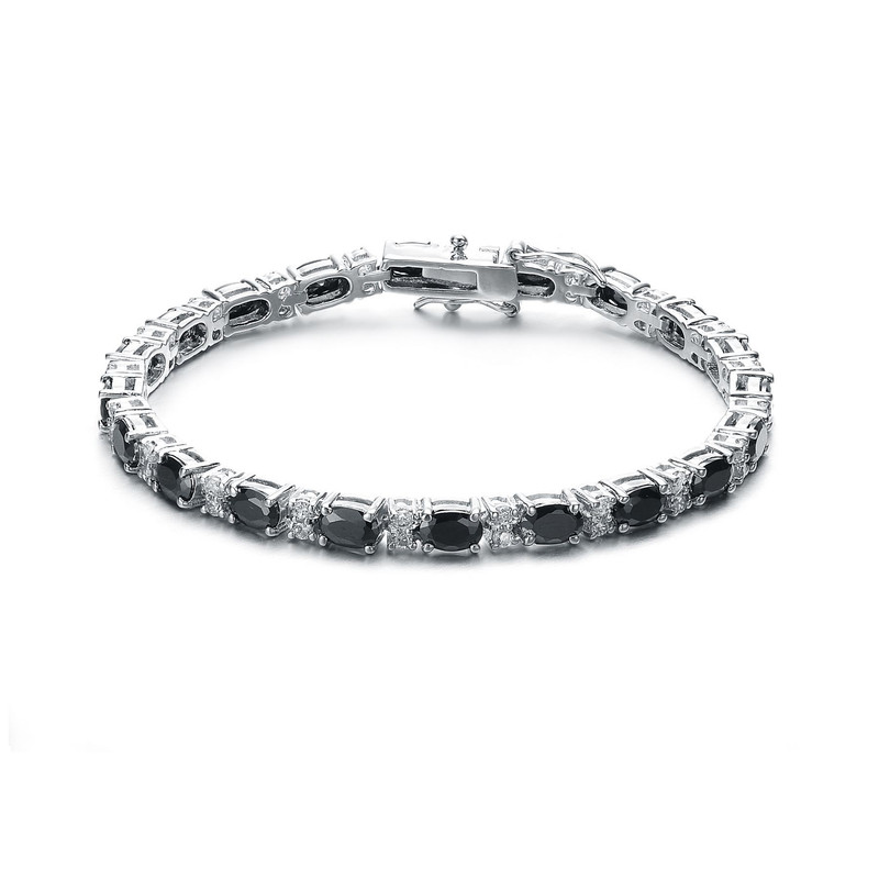 Genevive Sterling Silver With Colored Cubic Zirconia Tennis Bracelet. In Black
