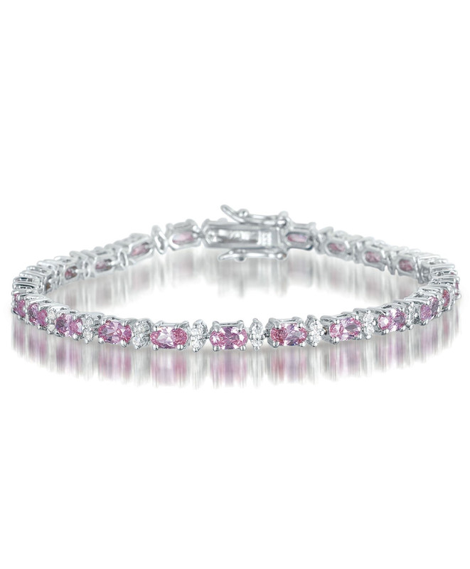 Genevive Sterling Silver With Colored Cubic Zirconia Tennis Bracelet. In Pink