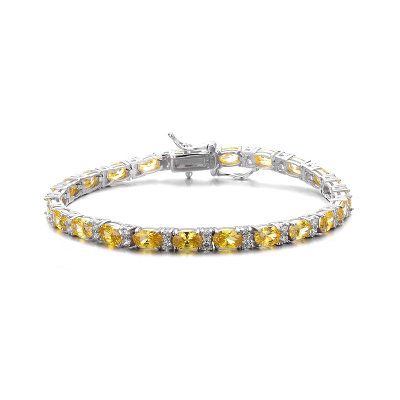 Genevive Sterling Silver With Colored Cubic Zirconia Tennis Bracelet. In Yellow
