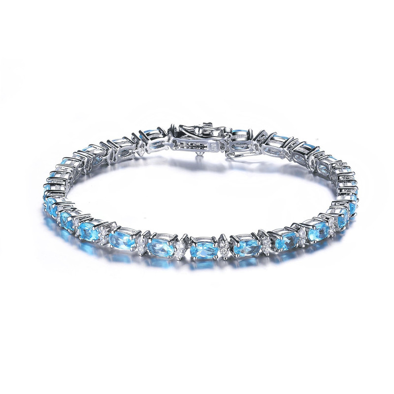 Genevive Sterling Silver With Colored Cubic Zirconia Tennis Bracelet. In Blue